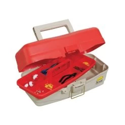 PLANO 500000 Tackle Kit Box, 13-1/2 In W, 7 In D, 10 -Compartment, Red/Tan
