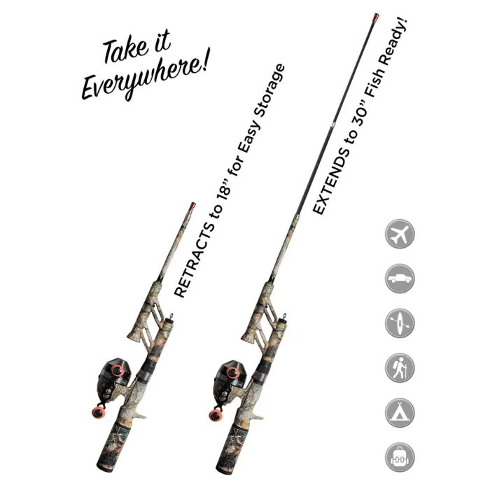 Steinhauser Micro PCMSRT18 Spincast Pocket Combo, 30 In L Rod, 4.1:1 Gear Ratio, EVA/Fiberglass, Realtree