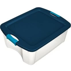 Sterilite Clear/Blue Plastic Carry Tote, 12 Gal